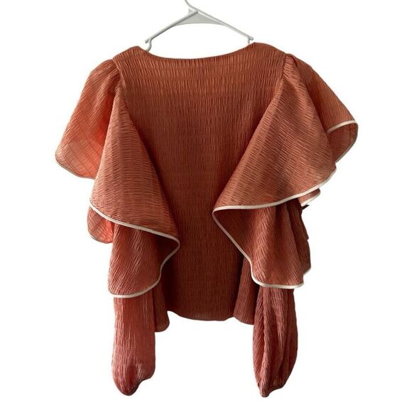 Club Monaco Blush Pink Cold Shoulder Long Sleeve Blouse Size S Ruffle Textured - Picture 3 of 10